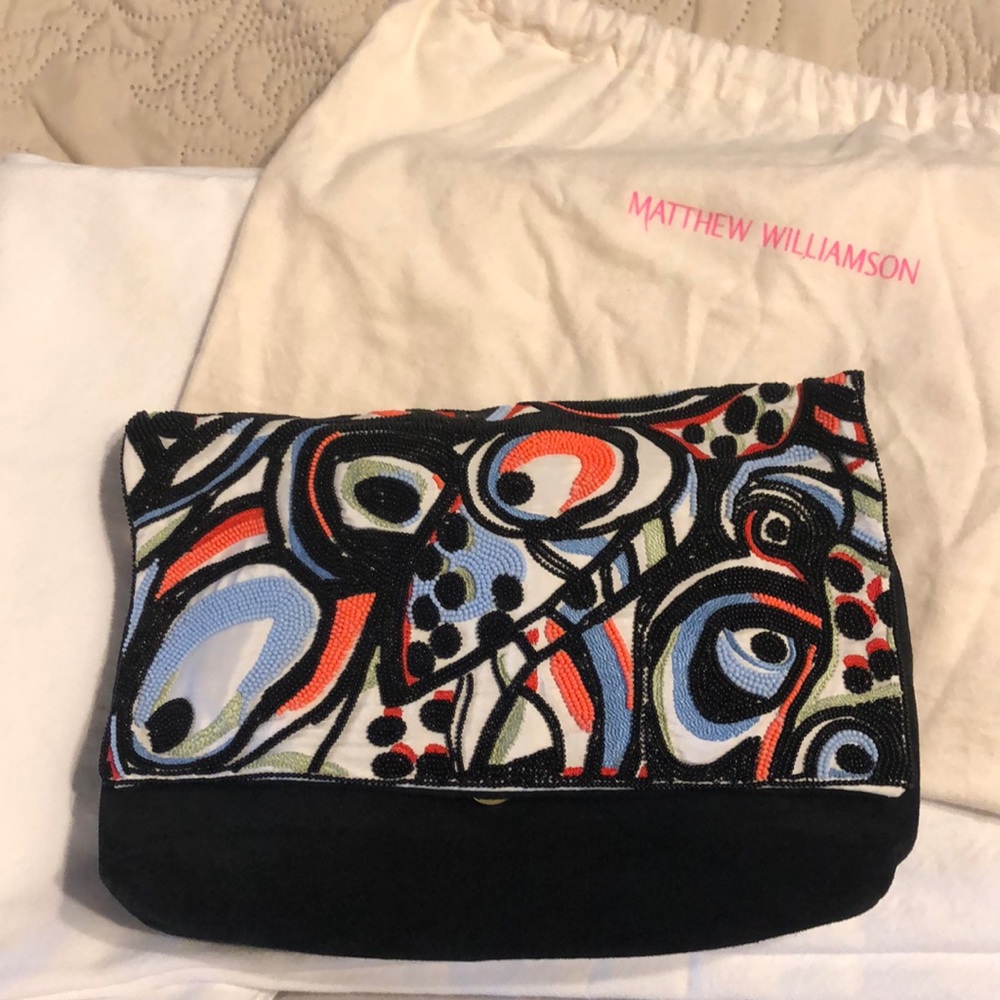 NWOT Matthew Williamson Beaded Suede Clutch